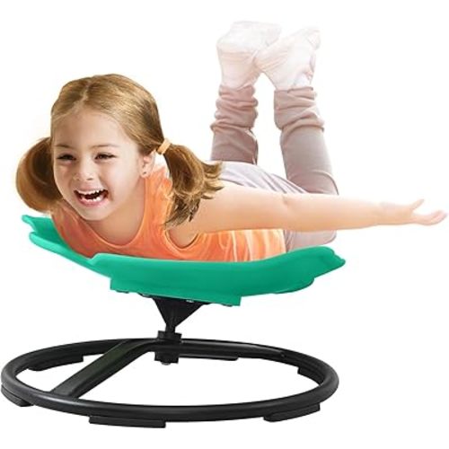 Sit and Spin Spinning Activity Toy for Toddlers with Arm Rest and Swivel, Wobble Chair - Sensory Spinning Seat for Kids, Training Body Coordination, Green