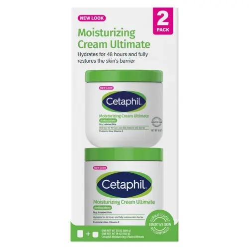 Cetaphil Moisturizing Cream Ultimate with Prebiotic Aloe, Very Dry to Dry Sensitive Skin, 20 oz + 16 oz, 2-pack | Costco