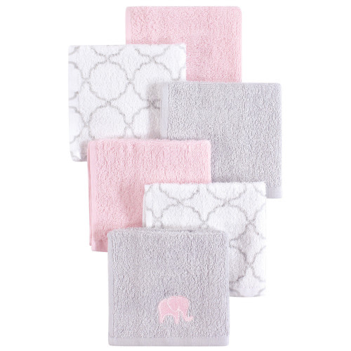 Hudson Baby Super Soft Cotton Washcloths, Pink Elephant