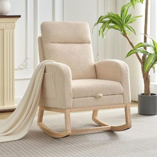 Rocking Chair Nursery,Nursing Rocking Chairs with Foot Rest,Comfortable Rocker Recliner with Side Pocket,for Living Room, Bedroom,Beige-A