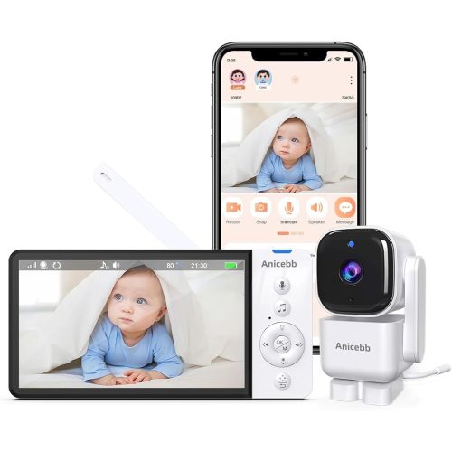 Smart Baby Monitor with App & 5" Screen, Dual Mode (2.4 GHz WiFi Phone Access & Secure No-WiFi), Auto Motion Tracking PTZ Camera, 36H Battery, Night Vision, Cry/Temp Alerts