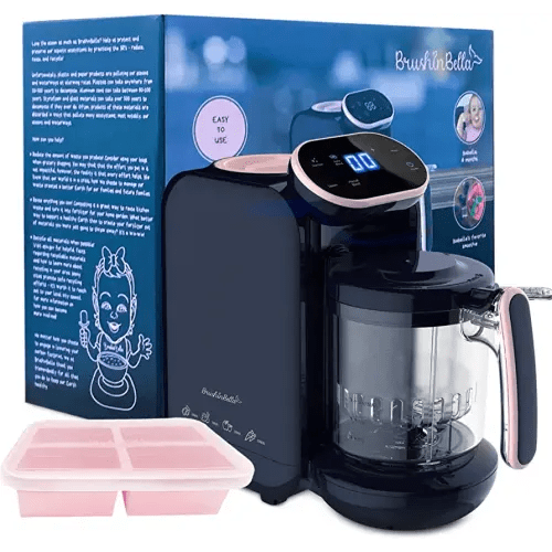BrushinBella Baby Food Maker - Ergonomic Baby Food Processor with Soup Tray - 5-in-1 Baby Food Blender, Grinder Steamer, Baby Puree Maker Machine, Bottle Warmer - Touch Screen, Auto and Manual Blend