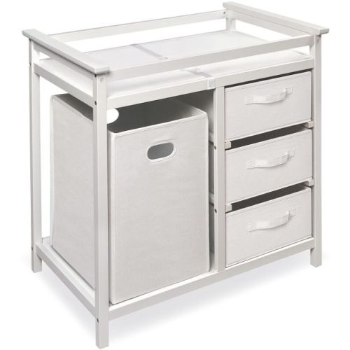 Badger Basket Modern Baby Changing Table with Hamper and 3 Baskets (White/White)
