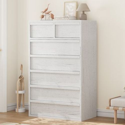 Garvee 7 Drawer Dresser for Bedroom, White 7 Chest of Drawers Tall with Concave Handles, Wooden Dresser Organizer for Living Room Nursery Entryway