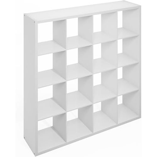 Furinno Simple Cube Storage Organizer, 16-Cube Display Shelf, Open Back Shelving Unit, Storage Shelves, Extra Thick Frame, for Organization and Storage, Living Room, Home Office, White