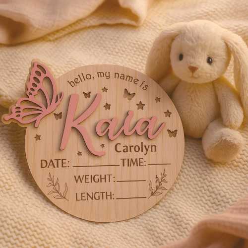 Custom Baby Arrival With Butterfly Announcement Sign, Baby Name With Birth Stat, Baby Name Reveal, Baby Announcement Sign, Sign for Hospital