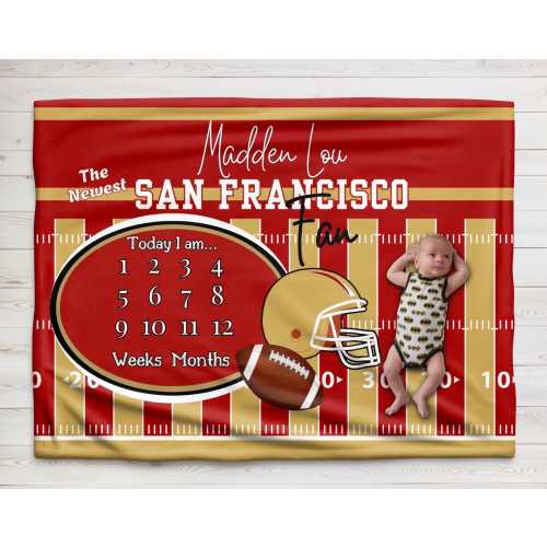 San Francisco Football Baby Milestone Minky Blanket: Photo Prop