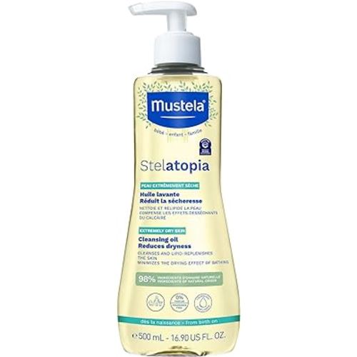 Mustela Stelatopia Eczema-Prone Skin Cleansing Oil - Baby Body Wash with Natural Avocado & Sunflower Oil - Fragrance-Free & Tear Free - 16.9 fl. oz.