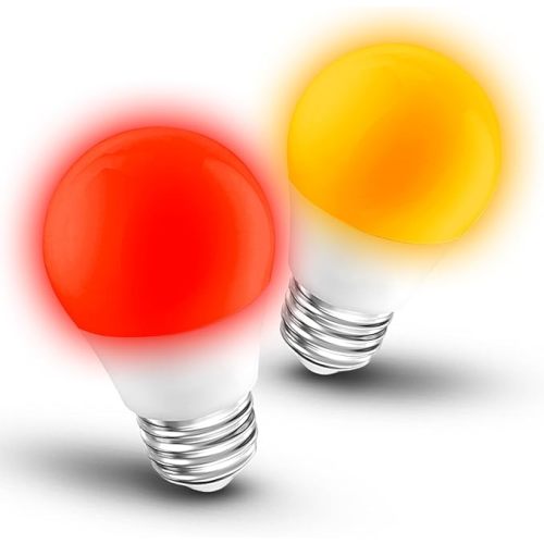 Amber and Red Light Bulbs 25-40W Equivalent, 1800k Amber Sleep Light Bulb, 625nm Red Night Light, 3W 300lm, E26 Base for Bedroom Healthy Sleep Porch Party Holiday Lighting, Non-Dimmable(1 Amber+1 Red)