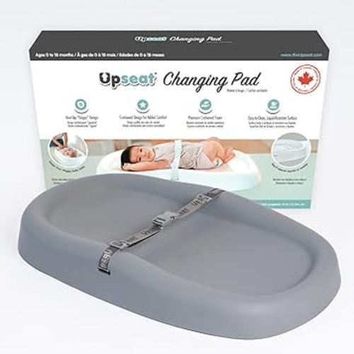 Upseat Baby Changing Pad, Non-Slip Grippy Design, Premium Cushioned Foam, Contoured for Comfort, Waterproof and Easy-to-Clean, Liquid-Resistant (Gray)