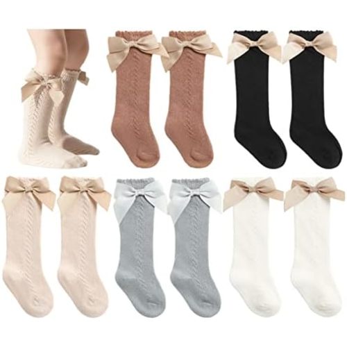 QandSweet Baby Girl Knee-High Socks Toddlers Bow Stockings Newborn Infant Non-Slip Sock