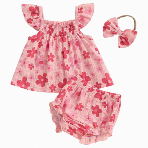 NOLDARES Infant Baby Toddler Girls Summer Clothes Sleeveless Camisole Short Set Baby Summer Outfits(Hot Pink,0-3 M)