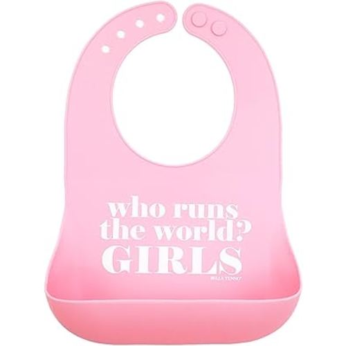 Baby Bib for Eating by Bella Tunno, Waterproof Silicone Bib with Large Food Catcher, Adjustable Fit for Babies 4-12 months & Toddlers 1-3 Years, Boys & Girls, Who Runs The World