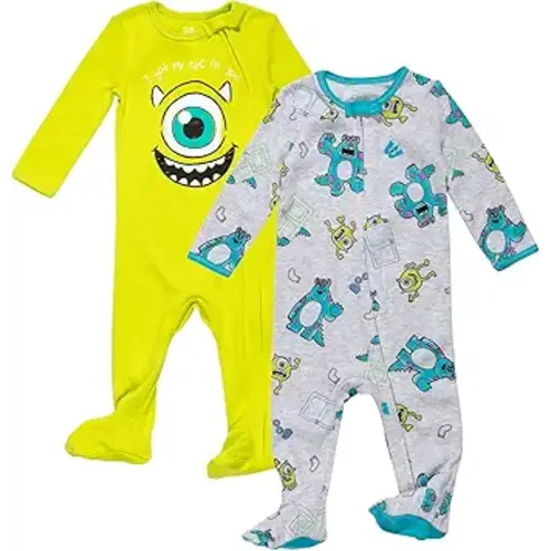 Disney Pixar Monsters Inc. Mike Sully Newborn Baby Boys 2 Pack Zip Up Snap Cosplay Sleep N' Plays 0-3 Months