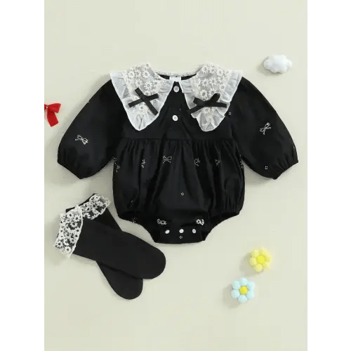 baby girl 2pcs fall outfits long sleeve doll collar bow - Temu