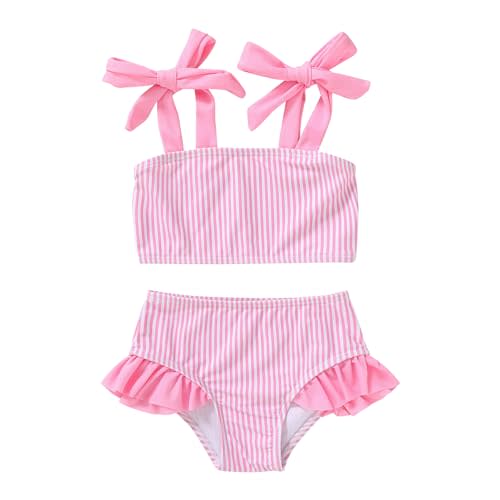 Toddler Girls Two Pieces Swimsuit Color Block Stripe Swimwear Summer Beach Bathing Suit 18M-5T