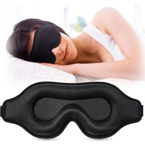 Sleep Eye Mask for Men Women, Lash Extensions 3D Sleeping Mask for Side Sleeper, Blackout Night Blindfold Eye Shade Cover for Travel (Black)
