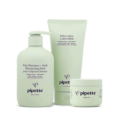 Pipette Baby Bundle - We’ve gathered our three most beloved baby products. Wash Tear-Free and Moisturize Set with Renewable Plant-Derived Squalane, Fragrance Free, 3-Piece Set