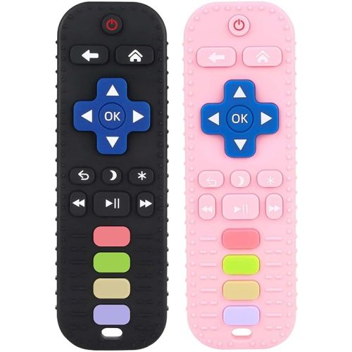 Chuya Baby Teether TV Remote Control Shape Teething Toys for Babies 3 6 9 12 18 24 Months for Infants Teething Relief Black+Pink