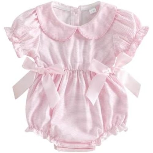 Newborn Baby Girl Summer Clothes Short Sleeve Bubble Romper Bow Embroidery Smocked Outfits Infant Girl