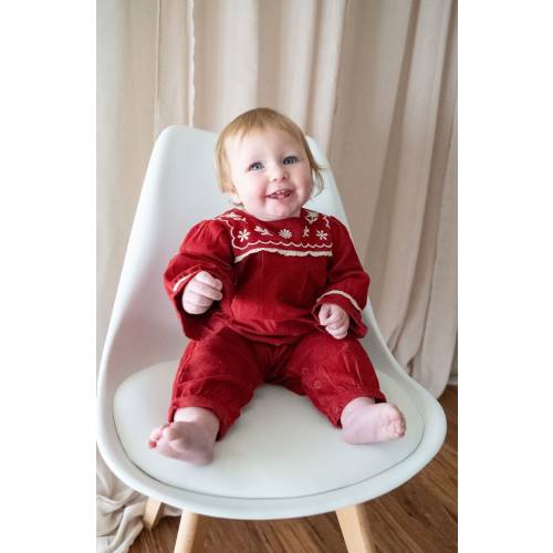 Embroidered Organic Cotton Corduroy Baby Romper Jumpsuit