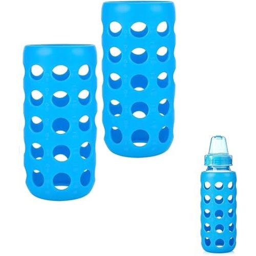 2Pcs Silicone Sleeve Compatible with Evenflo 8oz Glass Bottle, Baby Bottle Scald Sleeve Heat Protective Case (Blue)