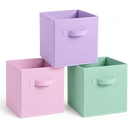 Storage Cubes, Foldable Large Fabric Cloth Storage Bins with Handle, 11 Inch Durable Collapsible Baskets Organizers Box for Closet Shelves Bedroom Books Home Organization Office, 3 Pack