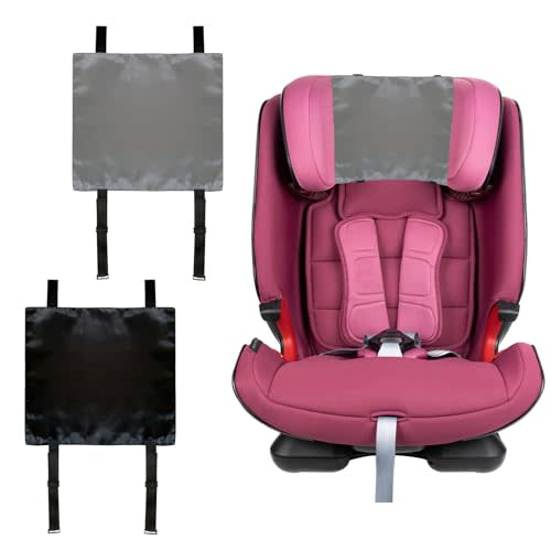 Okueejur 2 PCS Satin Car Seat Headrest Cover for Babies, Soft Silk Feeling Headrest Cover for Hair Protection, Satin Baby Car Seat Hair Protector (Black+Grey)
