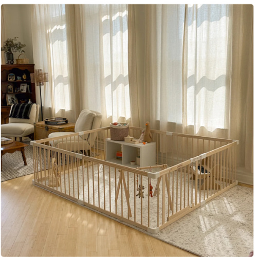 HARPPA Wooden Baby Gate Playpen | Non-Toxic Foldable DIY Adjustable Play Yard for Infants & Toddlers – Natural Finish Baby Fence for Small & Large Spaces