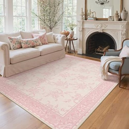 5X7 Washable Area Rugs, Floral Non Slip for Living Room