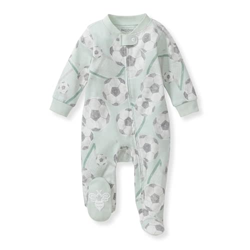 Burt's Bees Baby Boys Sleep and Play Pajamas, 100% Organic Cotton, One-piece PJs, Diagonal Zip Up Loose Fit Footie
