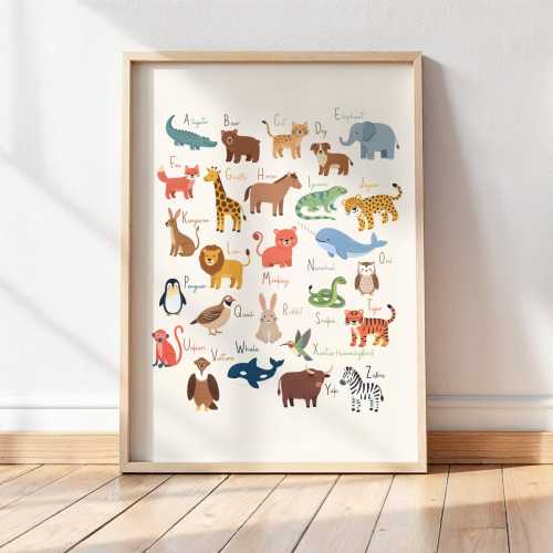 Animal Alphabet Poster – Whimsical ABC Chart for Nursery Wall Art