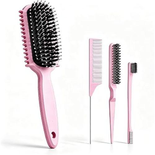 Curl Defining Brush, Curly Hair Brush, Slick Back Hair Brush, For Combing and Shaping Curls in All Hairstyles to Reduce Pulling (Pink)