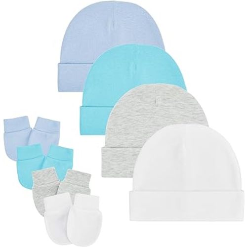 Zando Baby Hats and Mittens Unisex Infant Beanie Caps Newborn Hospital Hat with Scratch Mitten Set for Baby Boys Grils Hats