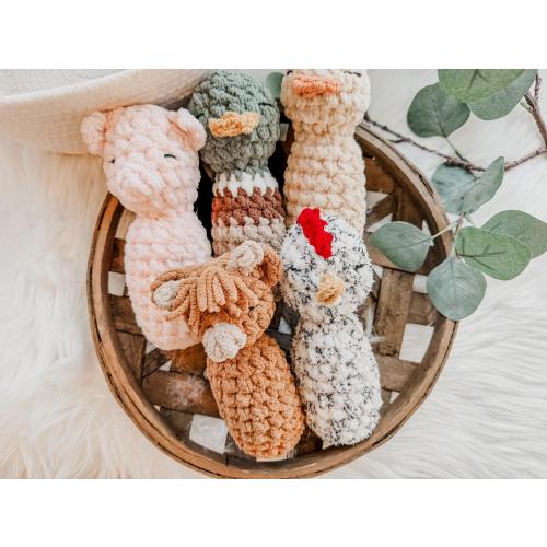 Highland Cow Baby Rattle, Mallard Duck Baby Rattle, Farm Animal Toy, Pig Baby Girl Gift, Western Baby Gift, Chicken Nursery Decor