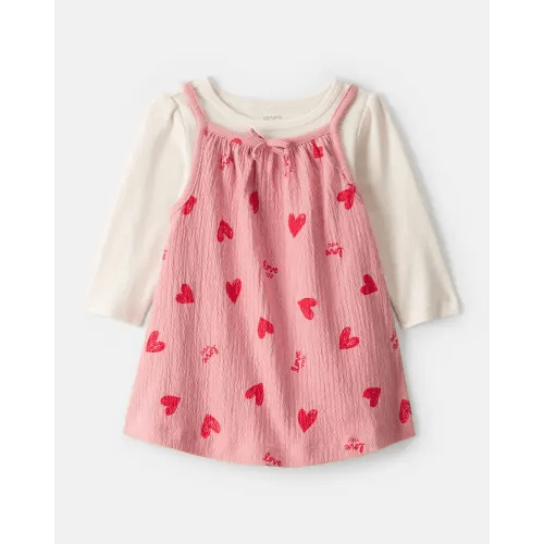 Baby Girl Valentine's Day 2-Piece Heart Long-Sleeve Dress Set - Pink/Red | Carter's