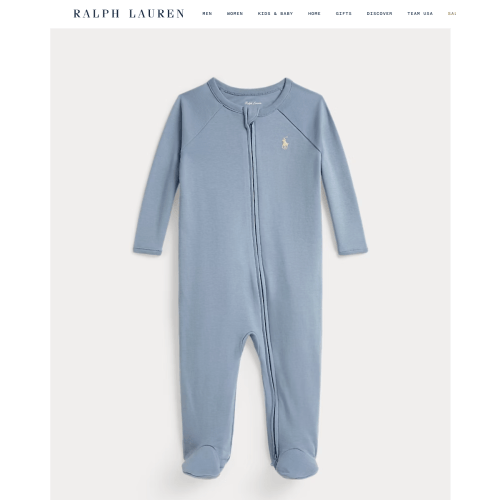 Ralph Lauren Baby Boy - Cotton Interlock Footed Coverall - Vessel Blue - Size 3M
