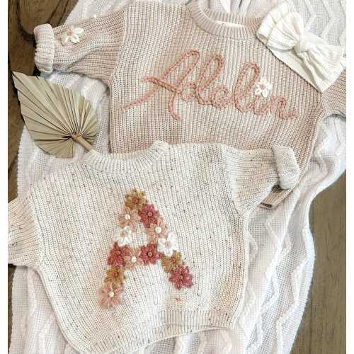Custom Baby Name Sweater, Personalized Knit Sweater, Newborn Sweater with Name, Hand-Embroidered Sweater, Birthday Gift for Baby, Baby Gift