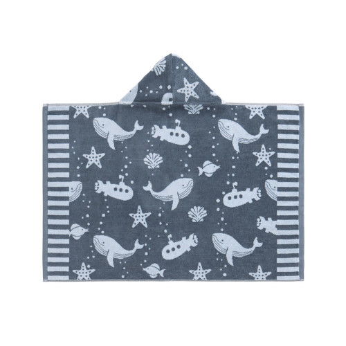 Bubbles Whale Plush Jacquard Baby Beach Hooded Towel UPF 50+