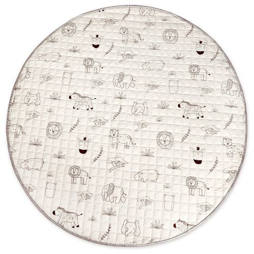 Hakuna Matte Safari Animals 59" Quilted Circle Playmat, White-Brown Design