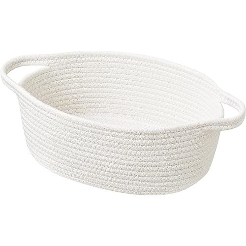 UBBCARE Small Woven Basket for Gifts, Cotton Rope Storage Basket for Shelf, Gift Baskets Empty with Handle for Dog Toy, Organizing, Nursery (12"x 8" x 5")
