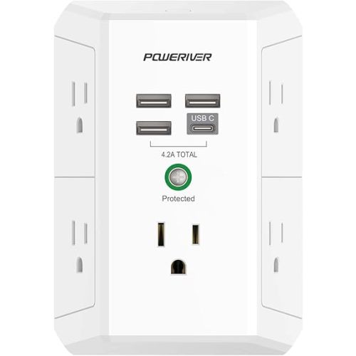 Surge Protector with 4 USB Ports - Multi Outlet Extender for Home, School and Office - ETL Listed, White