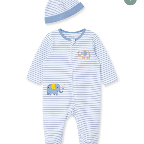 Elephant 2-Way-Zip Footed One-Piece And Hat