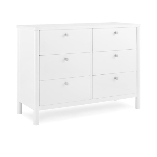 Delta Children Brooks 6 Drawer Dresser with Interlocking Drawers (Includes 3 Sets of Knobs – Choose from Natural, Brushed Nickel & Melted Bronze), Bianca White
