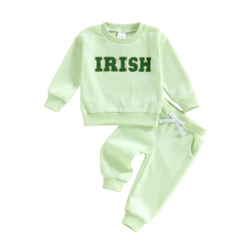 SAYOO Toddler Baby Boy St Patricks Day Outfit Irish Shamrock Embroidery Sweatshirt Top Long Sweatpants 2Pcs Clothes