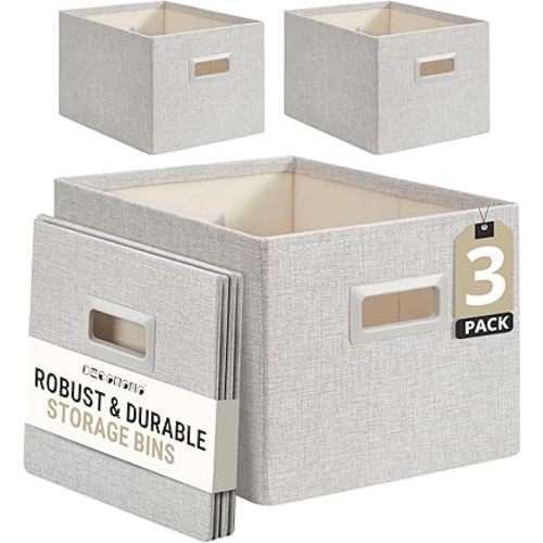 DECOMOMO Storage Bins for Shelves Robust Fabric Closet Bins for Shelves Toy Storage Clothes Books (Pack of 3 – Light Grey)