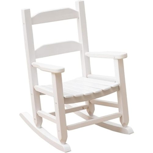 Toddler Rocking Chair Kids Child Wooden Small Baby Comfy Rocker Chairs Furniture for Nursery Bedroom Livingroom Outdoor Reading Room, Ages 3-6, Anti-Tip Design Safe & Sturdy White