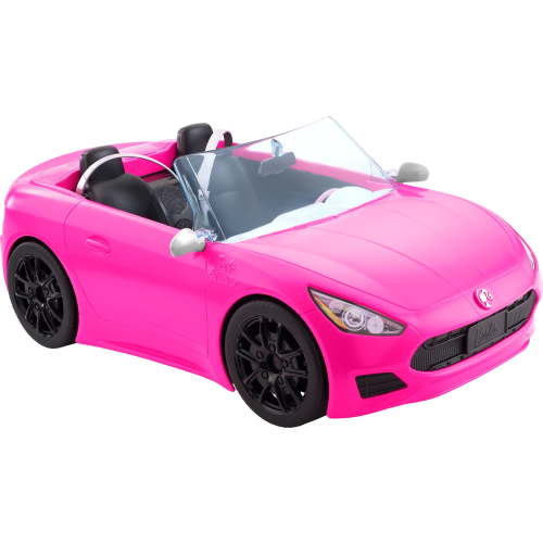 Barbie Convertible Toy Car, Bright Pink with Seatbelts & Wheels for 3+