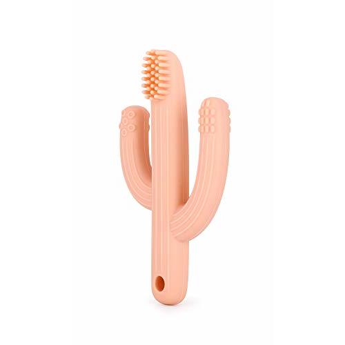 Cactus Teether Baby Toothbrush, Self-Soothing Pain Relief Soft Baby Teething Toys, Training Kids Toothbrush for Babies, Toddlers, Infants, Boy and Girl, Natural Organic BPA Free(Peachy)