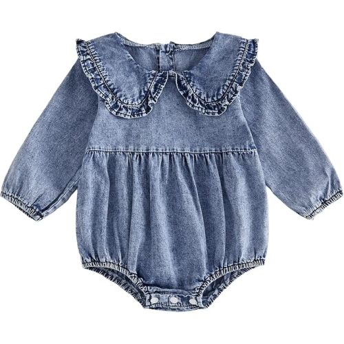 Toddler Cowgirl Outfit Baby Girl Denim Romper Button Down Short Sleeve Jean Overalls Western Outfit Summer Clothes